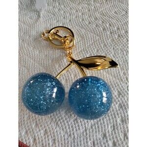 Glitter Blue Cherries Acrylic Bag Charm/Key Chain 1.25" Diameter Each Cherries